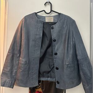 Lucky Brand Blue Collarless Lamb Leather Jacket S